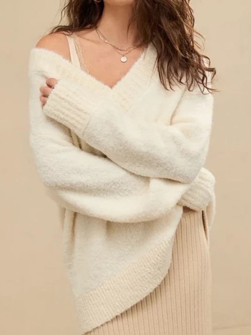 Aerie Off-White Teddy Bouclé Oversized Sweater